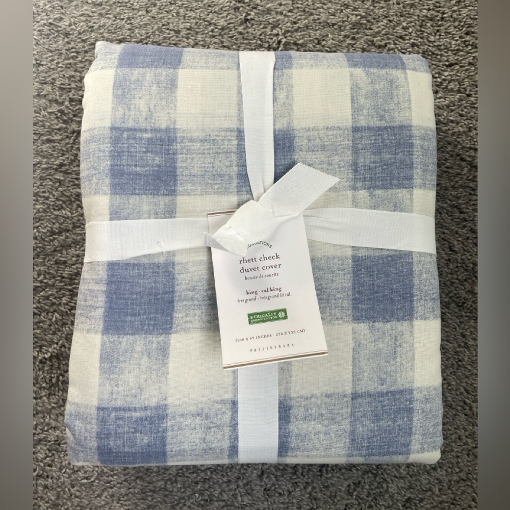 NWT Pottery Barn Rhett Check Duvet Cover & Shams in blue - King/Cal.King - Picture 3 of 14
